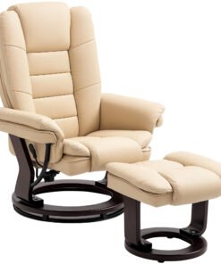HOMCOM Faux Leather 135° Reclining Chair and Footstool - Beige