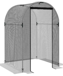 Outsunny Galvanised Steel Fruit Cage, Plant Protection Tent with Zipped Door, 1.2 x 1.2 x 1.9m, Black