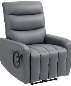 HOMCOM Electric Recliner Armchair with USB + Type C Charge Port, Phone Holder, PU Leather Reclining Chair with Adjustable Leg Rest, Recliner Chair for Home Living Room Theater, Grey