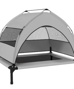 PawHut Portable Elevated Dog Bed with Removable Canopy, Cooling Raised Pet Cot for Small Medium Dogs, 76 x 61 x 60 cm