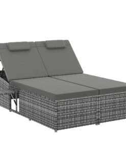 Outsunny 2 Seater Rattan Day Bed w/ Fire Retardant Cushions Grey