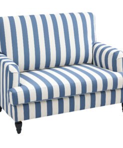 HOMCOM Modern Cuddle Chair, Velvet Single Sofa Armchair with Stripe, Turned Legs and Wide Seat, Upholstered Snuggle Chair for Living Room, Bedroom, Blue and White