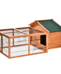 PawHut Wooden Rabbit Hutch Outdoor, Guinea Pig Hutch, Detachable Pet House Animal Cage with Openable Run & Roof Lockable Door Slide-out Tray 146 x 95 x 69cm