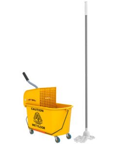 HOMCOM Mop Bucket with Wringer Set on Wheels for Floor Cleaning, 20 Litre Side Press Wringer with Handle and Mop, Yellow