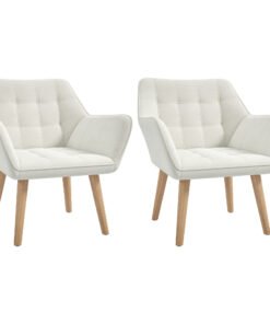 Set of 2 Accent Chair, Arm Chair with Slanted Back, Thick Padding and Rubber Wooden Legs for Living Room, Cream White