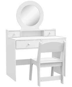 AIYAPLAY Kids Dressing Table Set Kids Make up Table with Stool and Mirror, Storage Drawers, Gift for Aged 3-8