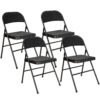 HOMCOM Linen-Look Set of Four Cushioned Folding Chairs - Black
