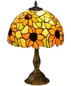 HOMCOM Stained Glass Table Lamp, Handmade Antique Bedside Lamp for Bedroom, Living room, Home, Nightstand, Decorative Night Light, Orange Sunflower