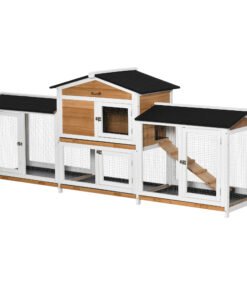 PawHut 2-Tier Large Rabbit Hutch Outdoor with Double Side Run Boxes, No-leak Plastic Tray, Ramp, 230 x 53 x 93.5cm, White