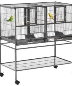 PawHut Large Bird Cage Parrot Cage with Divider, Slide Tray for Finch Canaries Parakeets Cockatiels, 95 x 45.5 x 102 cm