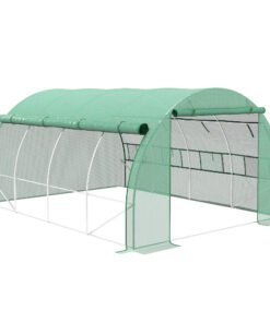 Outsunny Polytunnel Greenhouse Walk-in Grow House Tent with Roll-up Sidewalls, Zipped Door and 8 Windows, 4x3x2m Green