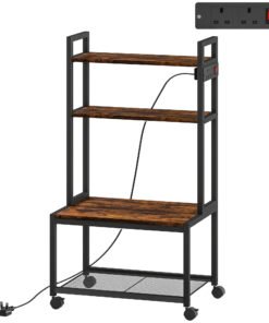 HOMCOM 4-Tier Printer Stand with Power Outlets and Wheels - Rustic Brown