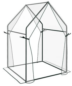 Outsunny Mini Greenhouse, Garden Tomato Growhouse with 2 Zipped Doors, Portable Indoor Outdoor Green House, 90 x 90 x 145cm, Clear