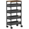 HOMCOM 5-Tier Storage Trolley on Wheels - Black