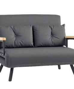 HOMCOM 4-in-1 Velvet-Feel Double Sofa Bed, with Pillows - Dark Grey