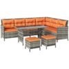 Outsunny 7-Seater Patio wicker Sofa Set Rattan Chair Furniture w/ Glass & Cushioned, Orange