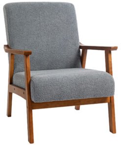 HOMCOM Armchair with Wide Seat, Boucle Accent Chair, Thick Padded Occasional Chair with Solid Wood Frame for Living Room Bedroom Home Office Reception Balcony, Grey