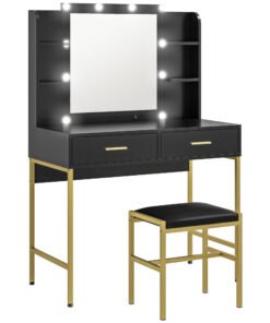 HOMCOM Dressing Table Set, with Storage and Stool - Black