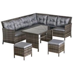 Outsunny 8 Seater Patio wicker Sofa Set ,Outdoor Couch with Table & Cushions, Grey