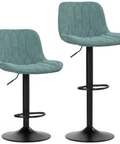 HOMCOM Set of Two Linen-Look Bar Stools - Blue