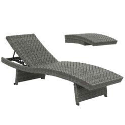 Outsunny Outdoor PE Rattan Sun Lounger, Folding Wicker Garden Lounger Recliner with 4-Level Adjustable Backrest, Rolling Sunbed Lounge Chair with Wheels, Non-Slip Legs for Balcony, Beach, Mixed-grey