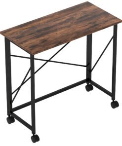 HOMCOM 80 cm Folding Desk on Wheels - Rustic Brown