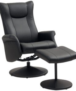 HOMCOM Swivel Recliner Chair with Footstool, PU Leather Recliner Armchair with Adjustable Back and Steel Frame, Reclining Chair Lounge with Flared Armrests for Living Room, Black