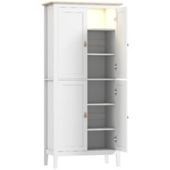 HOMCOM 176.5 cm Tall Pantry Cupboard with Motion Sensor LED Light - White