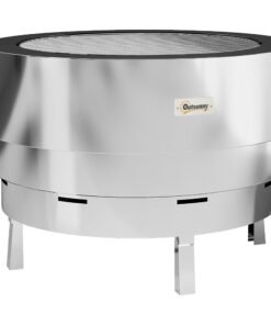 Outsunny Stainless Steel Wood-burning Fire Pit with Fire Poker - Silver