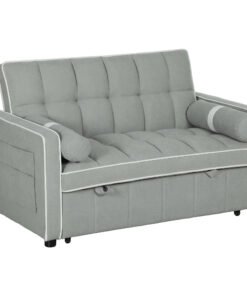 HOMCOM Two-Seater Linen-Look Sofa Bed - Light Grey