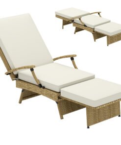 Outsunny 80° Reclining Rattan Lounger - White/Beige