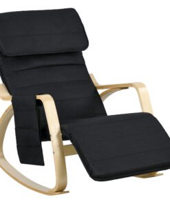HOMCOM Rocking Lounge Chair Recliner Relaxation Lounging Relaxing Seat with Adjustable Footrest, Side Pocket and Pillow, Black