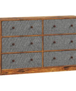 HOMCOM Chest of Drawers, Dresser with 6 Fabric Drawers - Grey and Rustic Brown