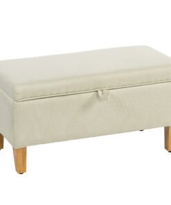HOMCOM 30L Linen Storage Ottoman Padded Footstool with Rubberwood Legs for Storage Box, Bed End, Shoe Bench, Seating, Beige