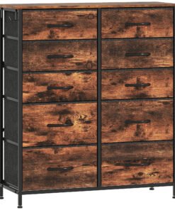 HOMCOM Chest of Ten Fabric Drawers - Rustic Brown
