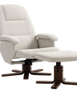 HOMCOM Linen Swivel Recliner Chair with Footstool, Upholstered Reclining Armchair with Wooden Base for Living Room, Beige