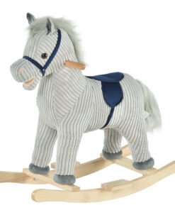 HOMCOM Kids Plush Rocking Horse w/ Sound Children Rocker Ride On Toy Gift 3-6 Years Grey