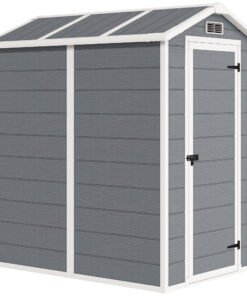 Outsunny 4 x 6ft Garden Shed, Plastic Shed with Floor, Window, Lockable Door and Vents, Resin Tool Shed for Outdoor Patio Storage, Zero Maintenance, Grey