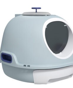 PawHut Cat Litter Box Toilet with Litter Scoop Enclosed Drawer, Front Entry Top Exit, Easy To Clean Blue