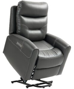 HOMCOM Power Lift Recliner Chair for Elderly, Overstuffed Faux Leather Riser and Reclining Chair with USB A+C Ports, Remote Control, Recliner Armchair for Living Room, Charcoal Grey