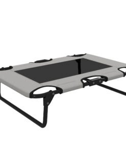 PawHut Portable Raised Dog Bed, Elevated Pet Cot with Breathable Mesh for Indoor Outdoor, for Small Medium Dogs, Light Grey