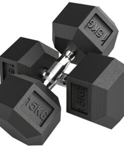 HOMCOM 2x15KG Rubber Hex Dumbbell Portable Hand Weights Dumbbell Home Gym
