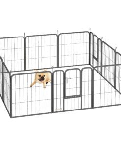PawHut 12-Panel Solid Dog Playpen with Doors, for Small Dogs, 60cm High, Black