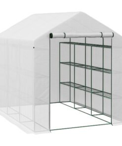 Outsunny 8 x 6ft Walk-In Greenhouse, with Shelves - White