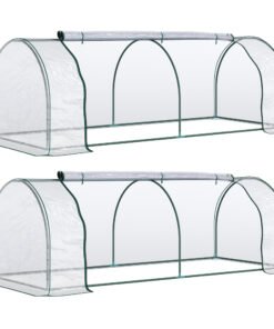Outsunny Set of 2 Tunnel Greenhouse, Green Grow House with Roll-up Door, Steel Frame, Plastic Cover for Garden, Outdoor, 250 x 100 x 80cm, Clear