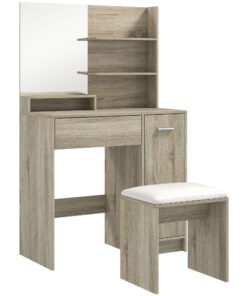 HOMCOM Dressing Table and Stool Set, with Storage - Wood-Effect