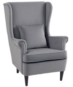 HOMCOM Modern Accent Chair, Upholstered Wingback Armchair with High Backrest and Pillow, Velvet-Feel Fabric Reading Chair with Solid Wood Legs for Living Room, Bedroom, Home Office, Dark Grey