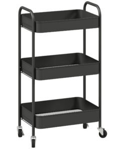 HOMCOM Three-Tier Steel Storage Trolley - Black