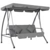 Outsunny Outdoor 2-in-1 Swing Chair Lounger 3 Seater Garden Swing Seat Bed Convertible Tilt Canopy W/ Cushion, Light Grey