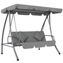 Outsunny Outdoor 2-in-1 Swing Chair Lounger 3 Seater Garden Swing Seat Bed Convertible Tilt Canopy W/ Cushion, Light Grey